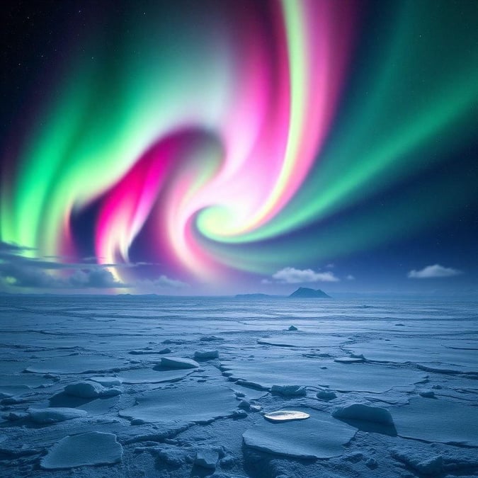 Experience the breathtaking beauty of the aurora borealis in a futuristic sci-fi landscape.