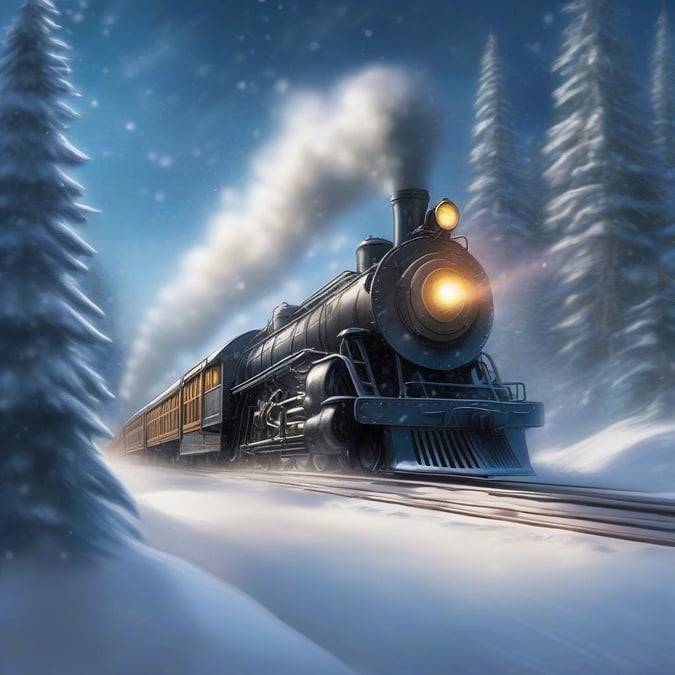 Step into the enchanting world of 'Polar Express' with this captivating wallpaper. A vintage steam locomotive chugs along a snowy track, its golden light shining brightly as it navigates through a winter wonderland. The image is a perfect blend of nostalgia and wonder, evoking the magic of the holiday season. Whether you're a fan of the classic movie or simply looking for a unique desktop or mobile wallpaper, this image is sure to transport you to a world of wonder and awe.