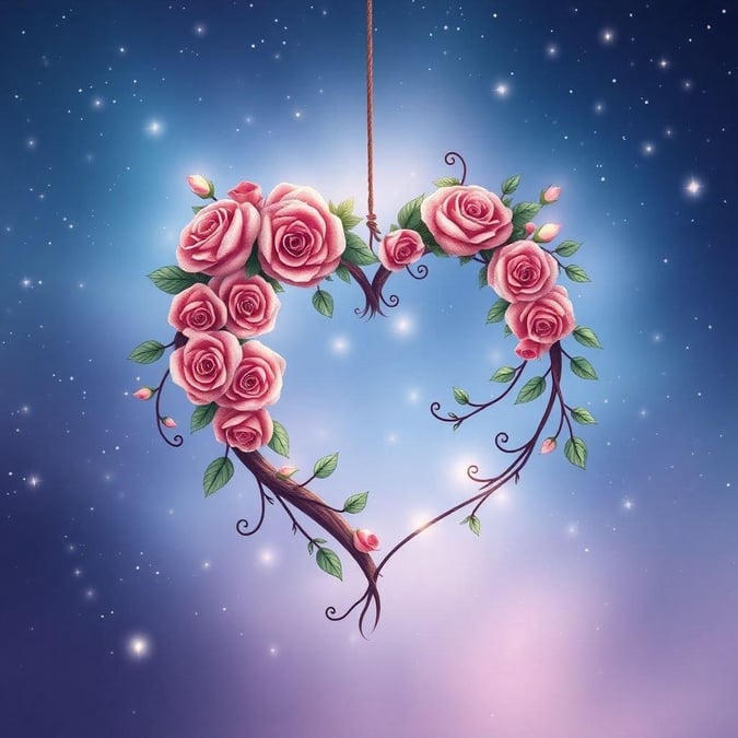 A magical heart adorned with roses and stars, the perfect symbol of love and romance.