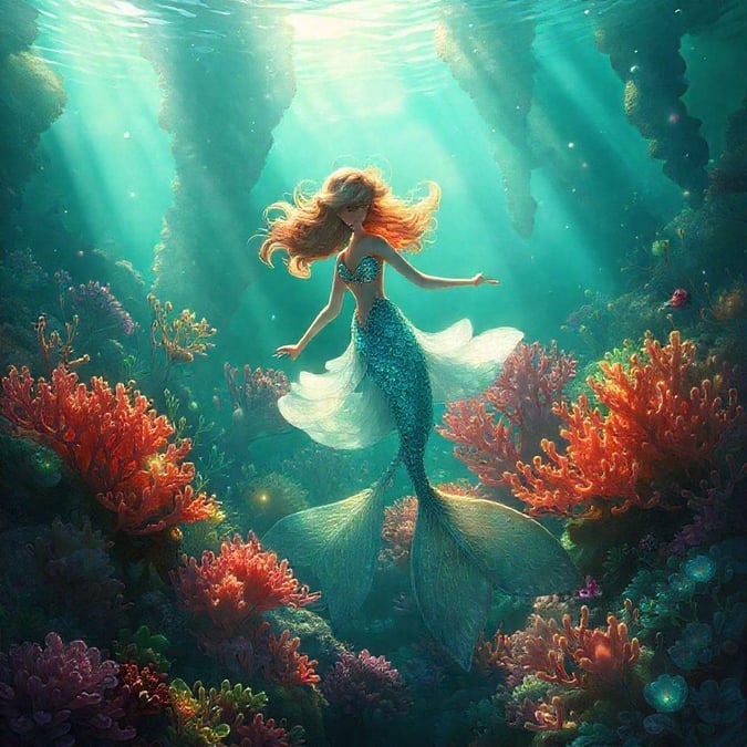 Immerse yourself in the enchanting world of this underwater mermaid fantasy wallpaper, where vibrant colors and intricate details transport you to a realm of wonder and magic.