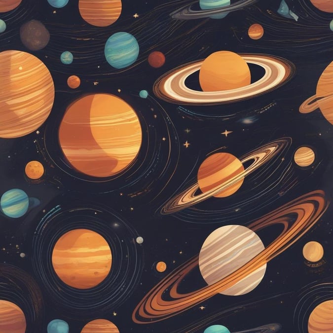 A whimsical backdrop for your study space, featuring planets inspired by our solar system.