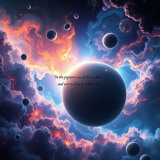 Futuristic space theme with inspirational quote about unity and destiny.