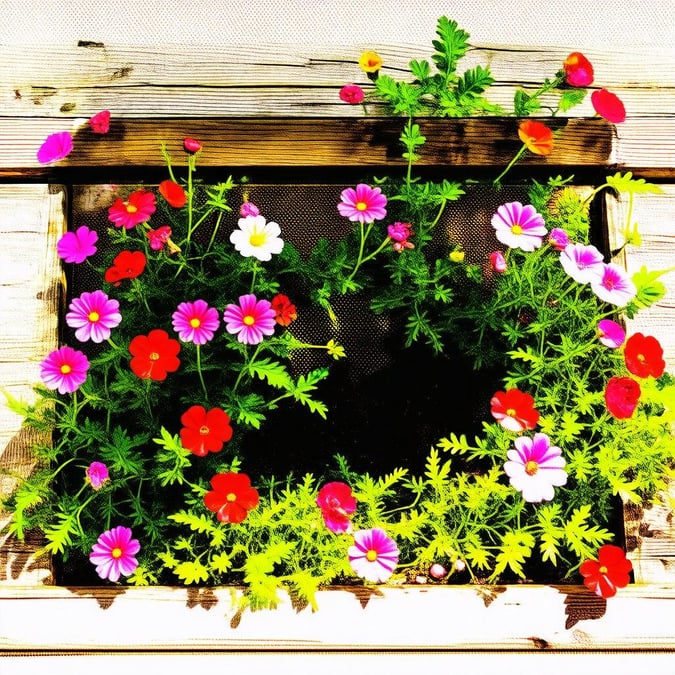 A vibrant window flower box filled with a variety of colorful blooms, adding a touch of nature to any room.