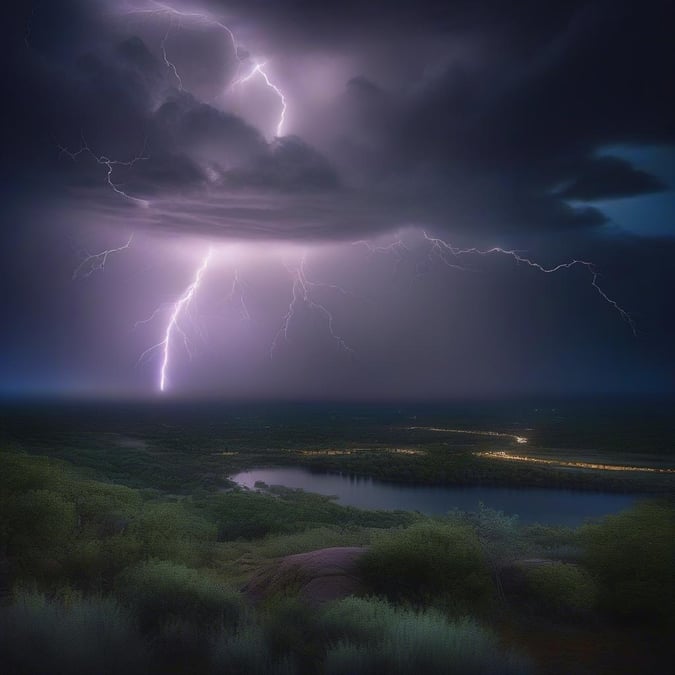 This stunning wallpaper captures the raw power and beauty of a lightning storm over a serene lake. The dark, ominous sky is illuminated by flashes of lightning, casting an otherworldly glow over the calm waters. The image is a perfect representation of the awe-inspiring force of nature, and would make a great addition to any desktop or mobile wallpaper collection.