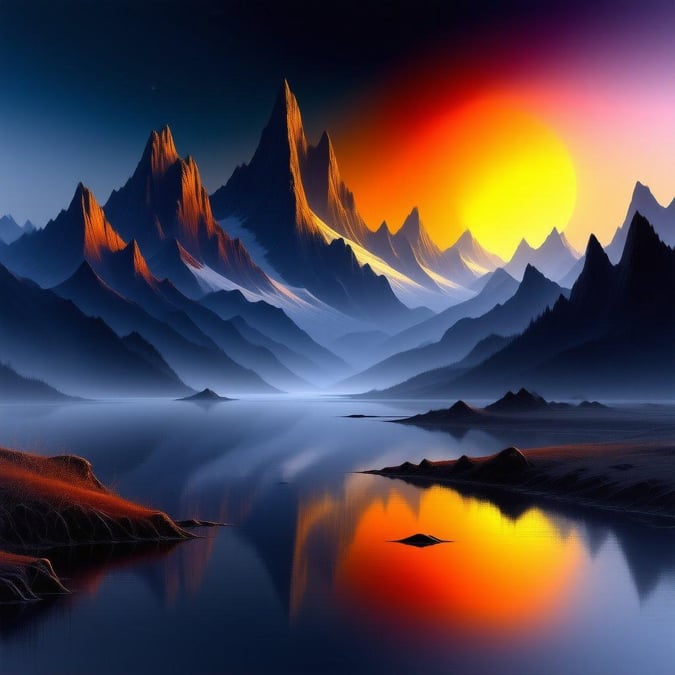 Captivating view of the breathtaking mountainous landscape under the rising sun, perfect for your desktop background.