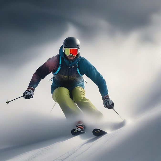 Embrace the thrill of downhill skiing amidst a breathtaking mountain landscape.