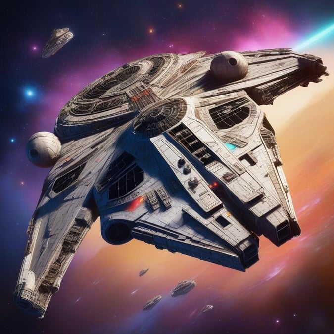 Get ready to embark on an epic adventure with this stunning Star Wars Millennium Falcon wallpaper. Perfect for fans of the iconic spaceship, this high-quality image is sure to transport you to a galaxy far, far away.