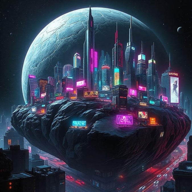 This stunning futuristic cityscape wallpaper transports you to a world of sleek skyscrapers and vibrant neon lights. Perfect for desktop and mobile use, this image is sure to inspire and captivate.