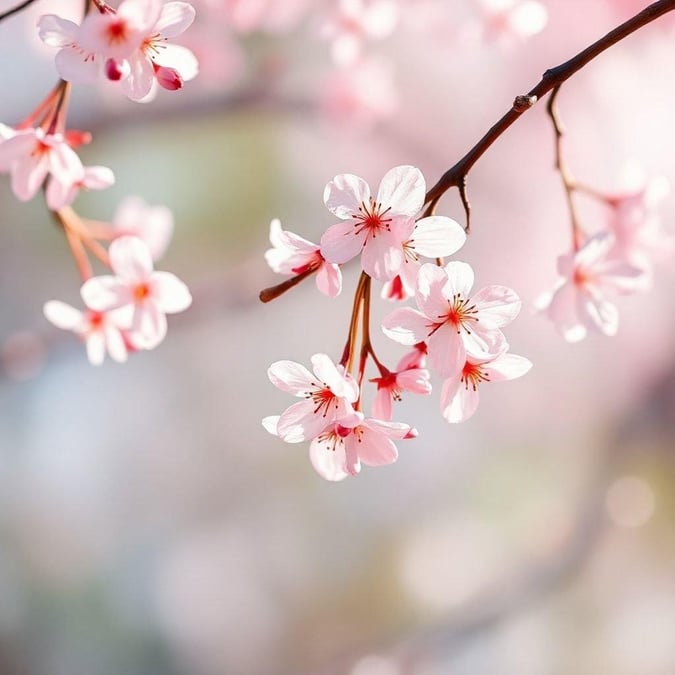 This beautiful wallpaper features a stunning cherry blossom tree in full bloom, with delicate pink flowers and green leaves. The soft, pastel colors and intricate details make it a perfect addition to any room.