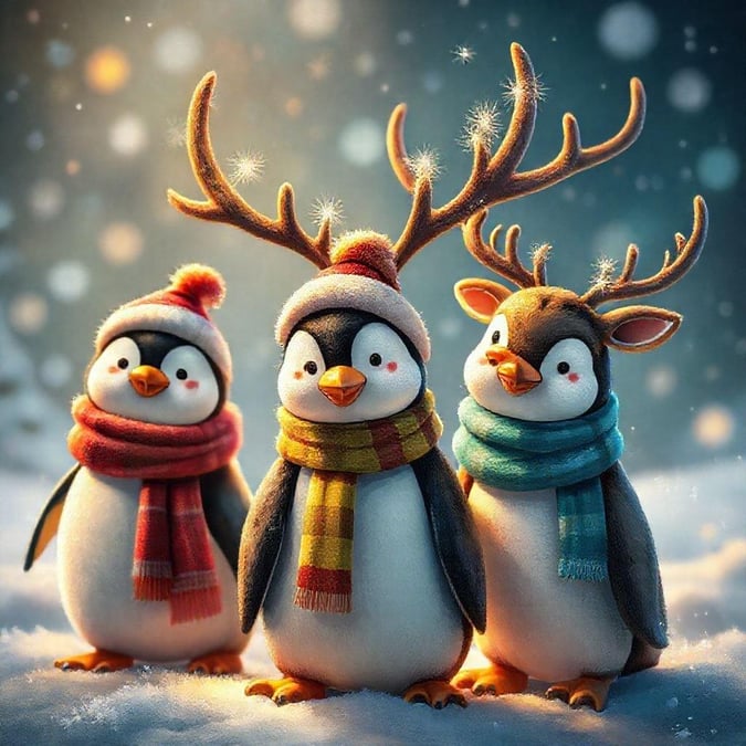 This festive Christmas wallpaper brings the magic of the holiday season to your desktop or mobile device. Featuring adorable penguins and reindeer, it's a delightful addition to your digital decor.