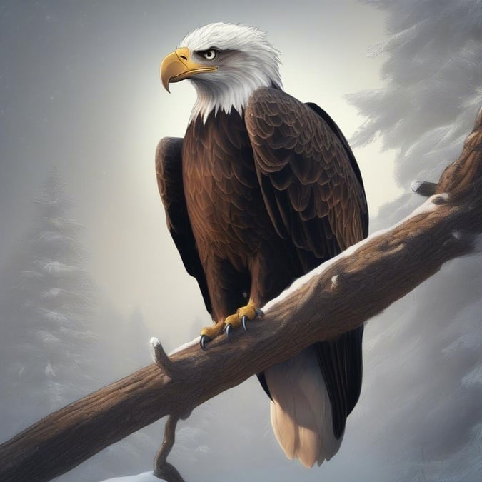 Celebrate the new year with this stunning eagle wallpaper. The majestic bird perches on a branch, surveying the snowy forest below. A perfect choice for both desktop and mobile devices.