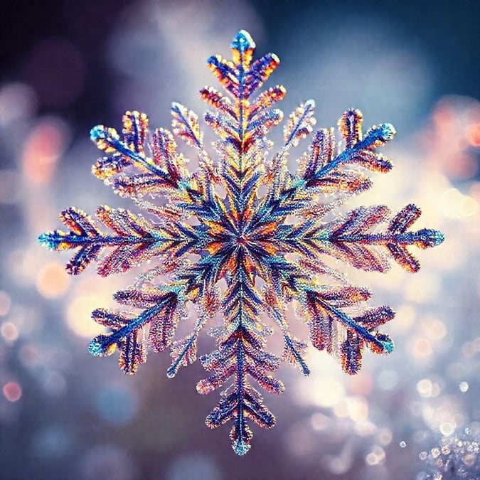 A beautifully crafted snowflake pattern, perfect for a winter-themed desktop or mobile wallpaper. The intricate details and shimmering colors give this image a festive and elegant touch.