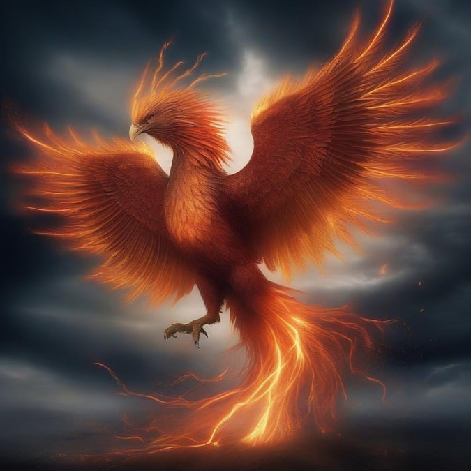 A majestic phoenix rises from the ashes, symbolizing rebirth and renewal.