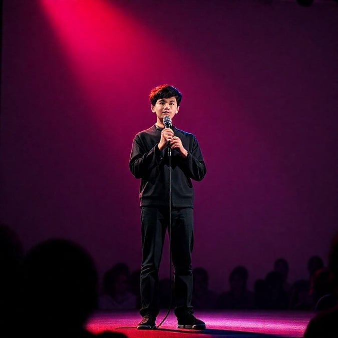 A proud graduate celebrates his achievement on stage, surrounded by cheering audience. Singing a song that resonates with his journey to this milestone.