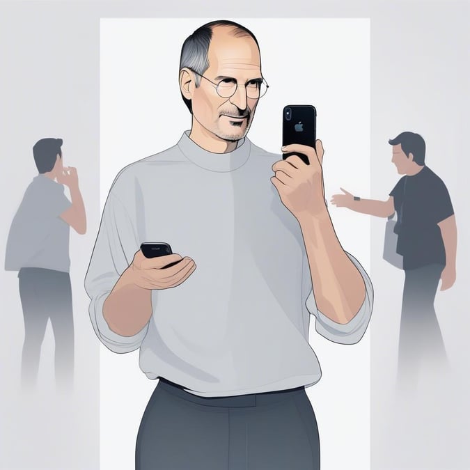 A stylish wallpaper featuring Steve Jobs on his phone, perfect for desktop and mobile use.