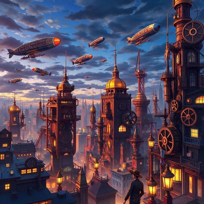 Bereiten Sie sich darauf vor, in eine Welt aus komplizierten Zahnrädern, Ritzeln und dampfbetriebenen Maschinen in diesem atemberaubenden Steampunk-Stadtlandschaft-Hintergrundbild transportiert zu werden. Perfekt für Fans von Science-Fiction und Fantasy fängt dieses Bild das Wesen einer vergangenen Ära mit einem futuristischen Twist ein.