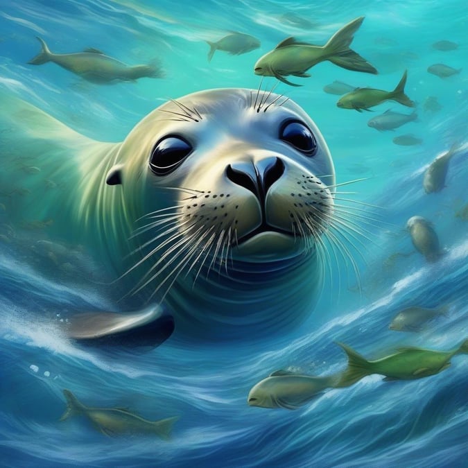 The serene blue ocean is home to this curious seal, looking directly into your eyes. This image captures a moment of connection between human and marine life. It's a great wallpaper for those who love animals or the sea.