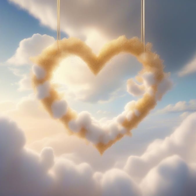 A love letter in the sky, this wallpaper captures the essence of Valentine's Day with clouds shaped like a heart floating amidst a sunny sky.