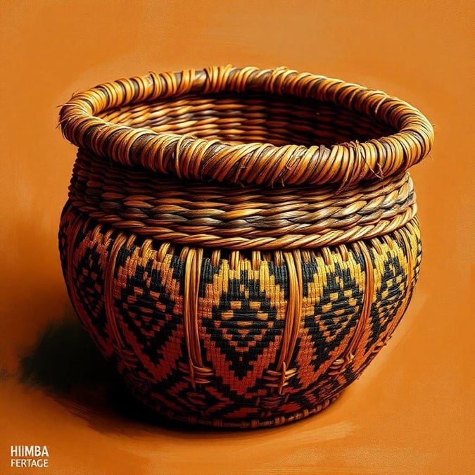 This stunning traditional woven basket is a testament to the rich cultural heritage of its makers. The intricate design and vibrant colors tell a story of tradition and craftsmanship.