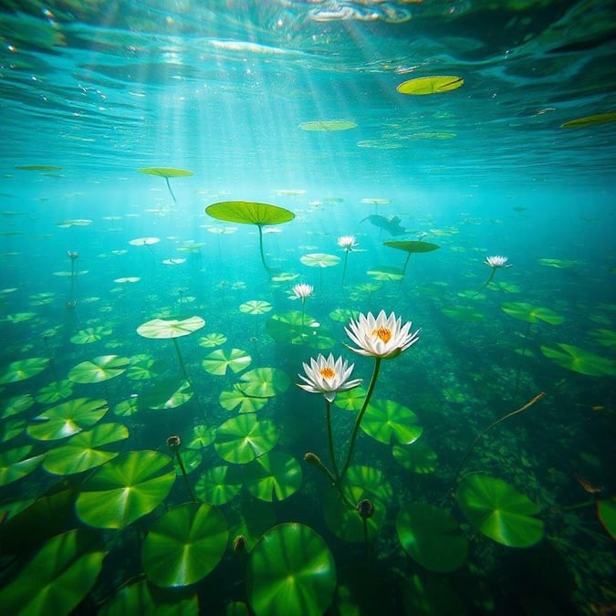 This stunning wallpaper captures the beauty of an underwater scene, featuring a serene and vibrant aquatic environment.