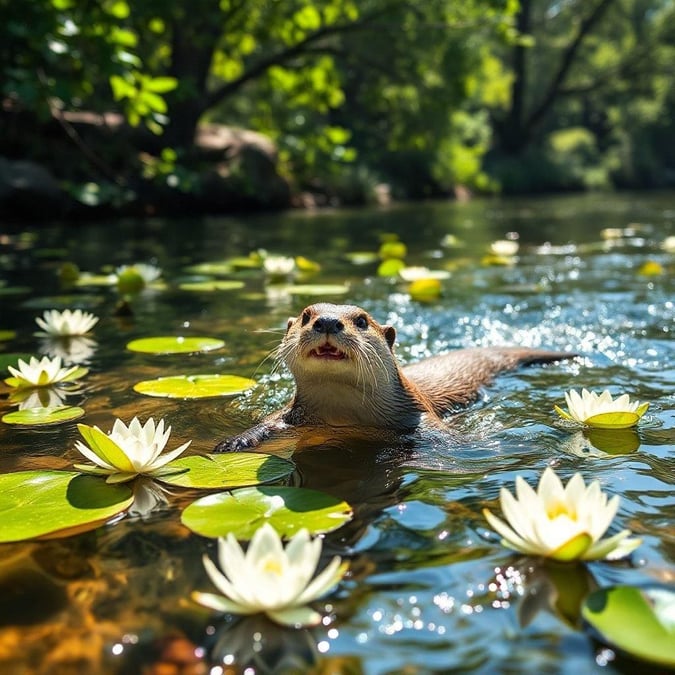 This adorable otter is enjoying a sunny day by the water. Its playful nature and cute face make it a joy to look at.