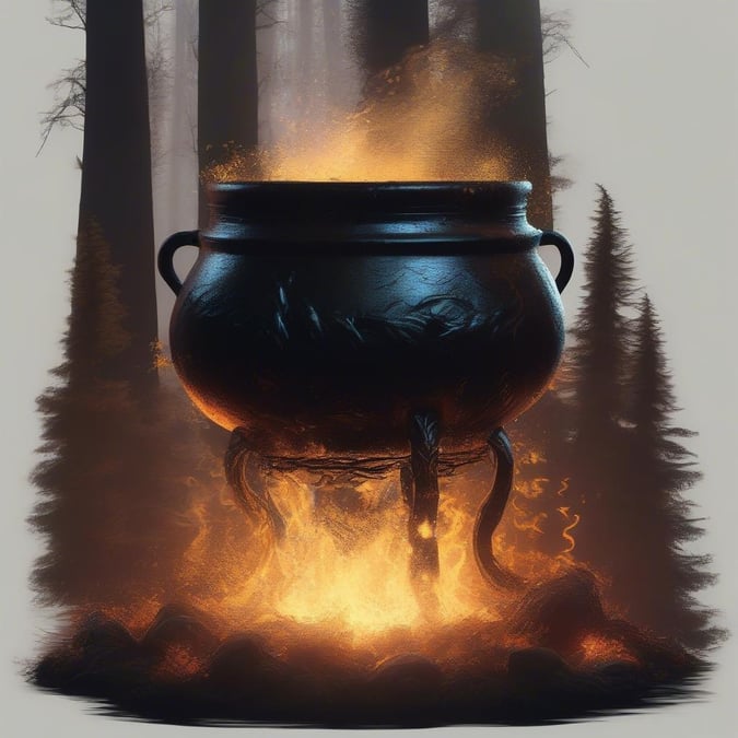 A mystical cauldron bubbling with potion magic, perfect for a spooky Halloween background.