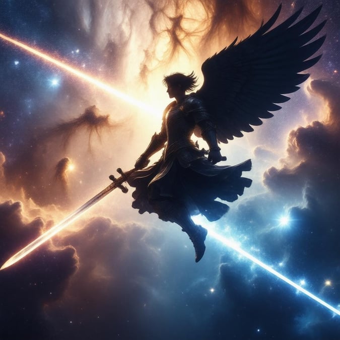 This stunning anime wallpaper features a warrior soaring through the galaxy, their silhouettes contrasting the vibrant galaxy behind them. The comet of starlight illuminates the warrior's form, creating an ethereal atmosphere. The illustration captures a sense of motion and mystery, with the warrior as the focal point, leaving the viewer with a sense of anticipation.