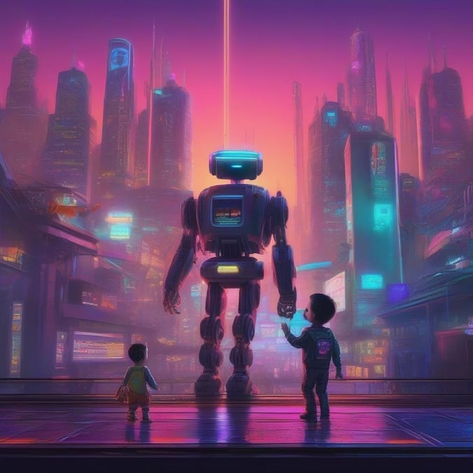 Celebrate Father's Day with this beautiful wallpaper featuring a robot and a child. The image captures the special bond between a father and his child, making it a perfect way to honor and appreciate the dads in our lives.