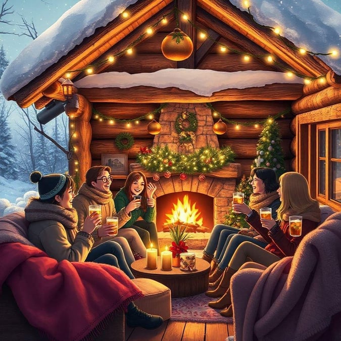 Gather 'round the fireplace with friends and family this festive season. The warm glow of the fire and the twinkling lights create a cozy atmosphere perfect for sharing stories and making memories.