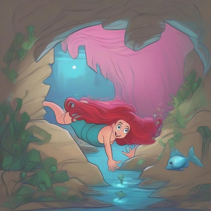 Immerse yourself in the enchanting world of Disney's beloved princess, Ariel, as she explores the wonders of the underwater kingdom in this captivating wallpaper.