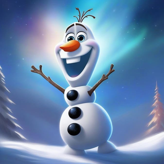 This wallpaper features Olaf, the beloved snowman from Disney's Frozen, in a winter wonderland setting. The image showcases Olaf's cheerful personality and the beauty of the snowy landscape.