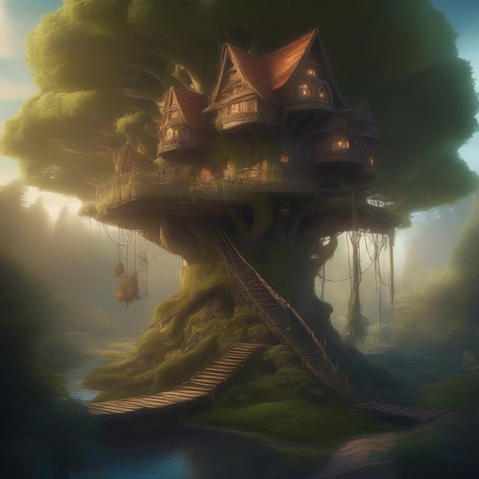 Step into the enchanting world of fantasy with this breathtaking treehouse wallpaper.