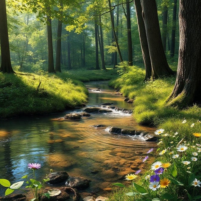 This serene forest stream wallpaper captures the tranquility of nature, perfect for desktop and mobile use.