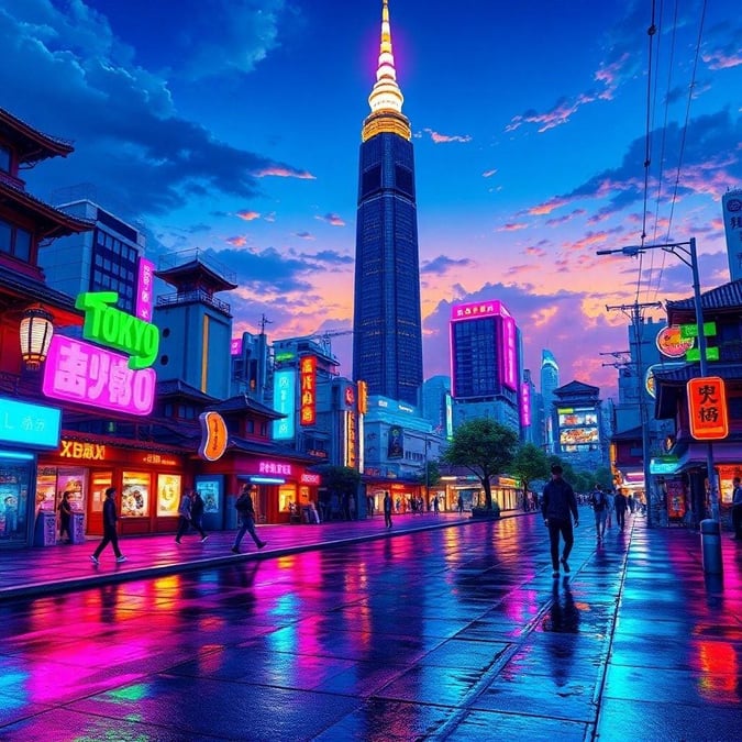 Experience the vibrant energy of Tokyo's neon-lit streets, where tradition meets modernity in a breathtaking anime-inspired cityscape.