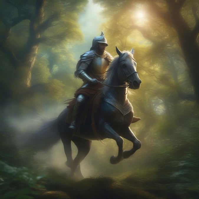 This stunning wallpaper features a knight riding a horse in a fantasy setting, perfect for desktop and mobile use.