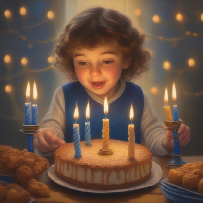 A festive scene of Hanukkah celebration with delicious treats and warm candlelight.