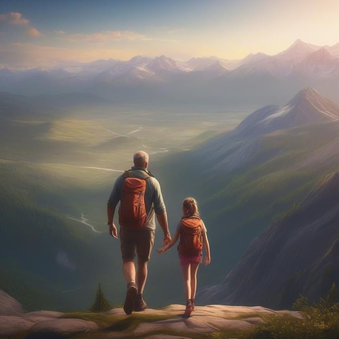 A heartwarming scene of a father and daughter enjoying a hike together, capturing the essence of Father's Day.