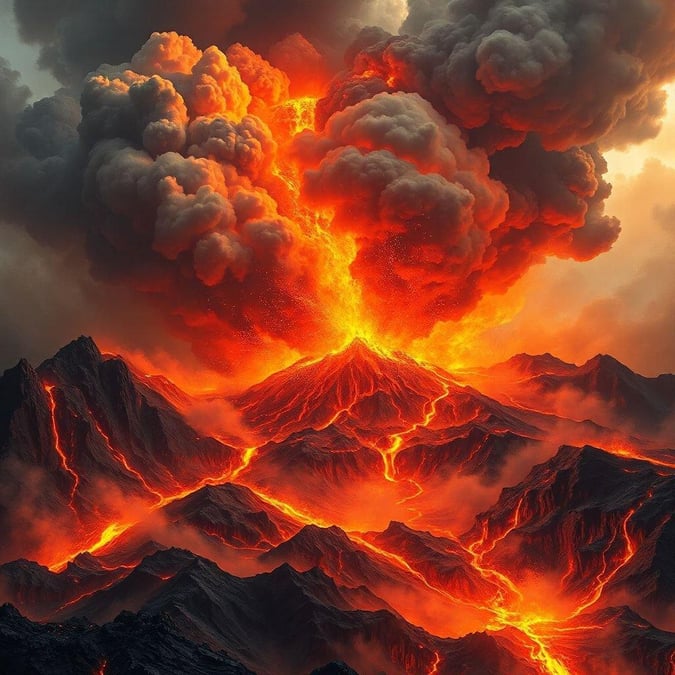 This stunning 3D artwork captures the raw power and beauty of a volcanic eruption. The molten lava cascading down the mountain's side is both mesmerizing and intense, creating an image that truly captures the essence of nature's untamed force.