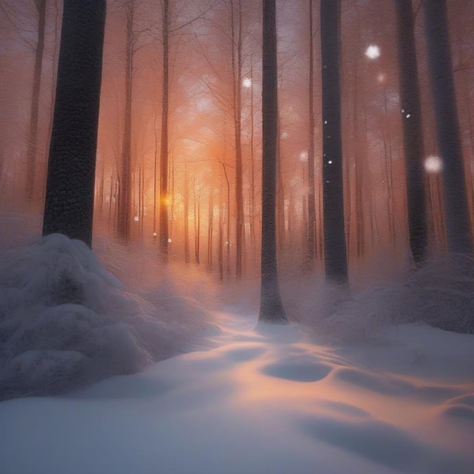 This image captures the magical essence of the holiday season, with an enchanting grotto at the end of a snow-covered trail. The forest, dressed in winter attire, is bathed in the warm glow of candlelight and the soft twinkle of falling snowflakes.