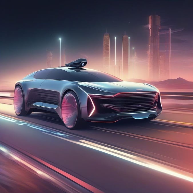 This sleek city car is the epitome of high-tech design, with a streamlined body and neon accents that hint at its advanced capabilities. It's built for urban efficiency and offers a glimpse into the future of transportation.