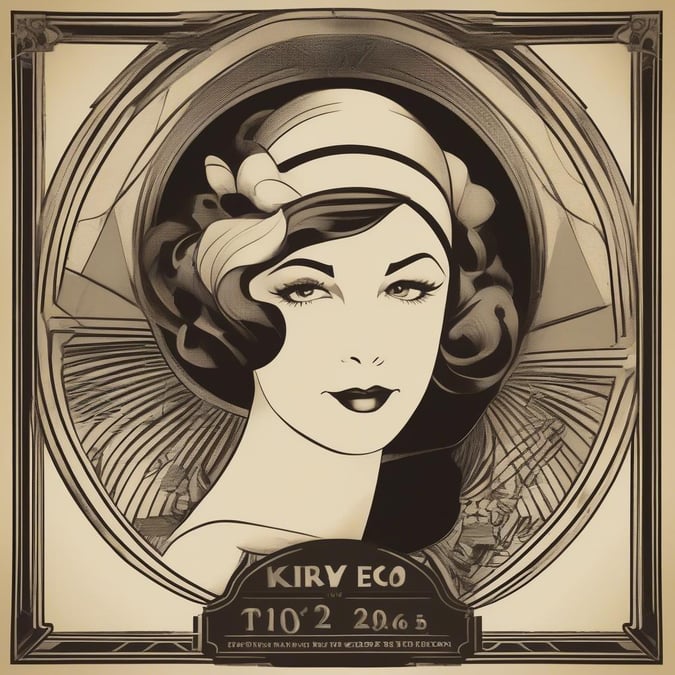 This stylized wallpaper captures the elegance of art deco design, featuring a sophisticated woman with a fashionable headpiece.