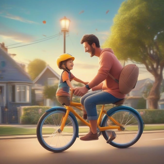 A heartwarming scene of a father and son enjoying a bike ride together, capturing the essence of Father's Day.