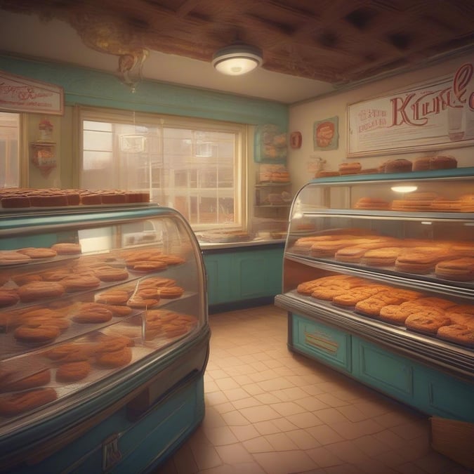 Walk into this vintage bakery aisle, where the delightful scent of freshly baked goods fills the air and your eyes are met with an array of deliciously tempting treats.