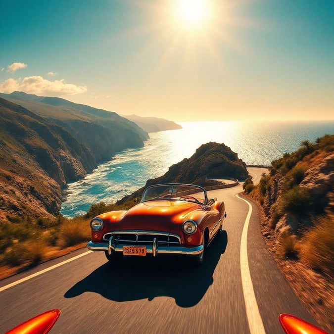 Experience the thrill of a vintage road trip with this stunning wallpaper.