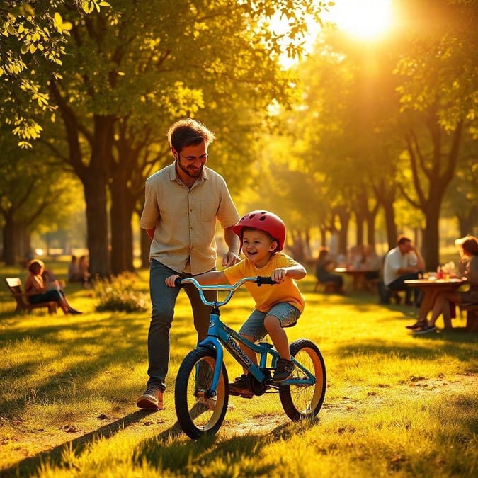 Celebrate the special bond between a father and his child with this heartwarming image. Perfect for Father's Day, it captures the love and happiness shared between generations.