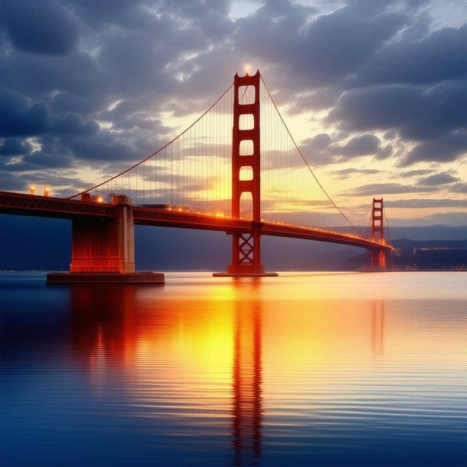 Sunset over the iconic Golden Gate Bridge in San Francisco, California. This architectural marvel stands as a symbol of freedom and adventure.