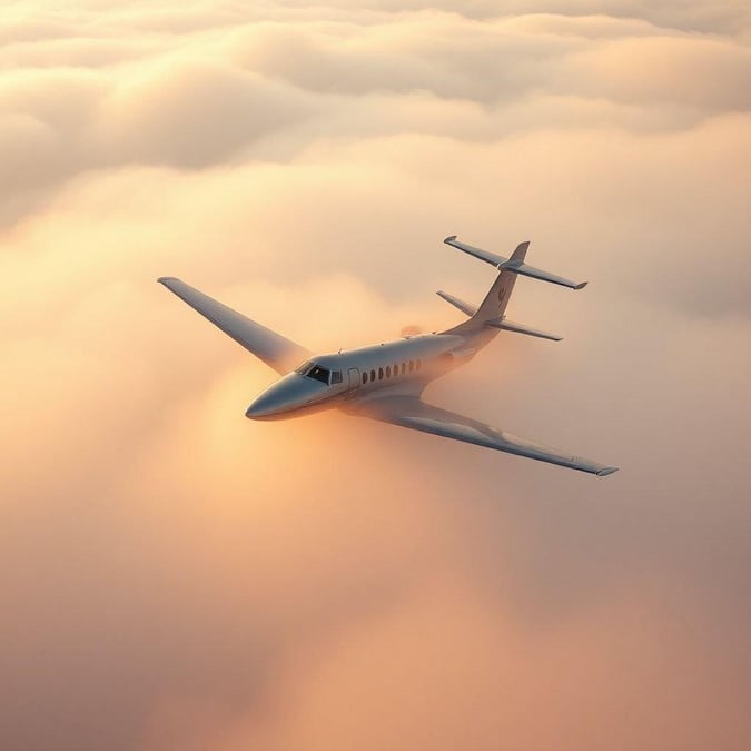 This image captures the sleek and luxurious private jet soaring through the sky, evoking a sense of freedom and adventure.