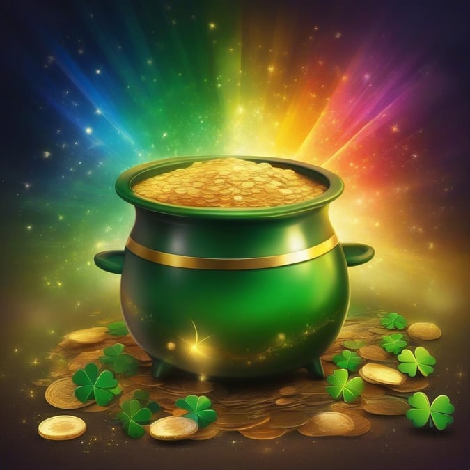 A vibrant celebration of St. Patrick's Day, with a magical pot of gold that brings luck and joy.