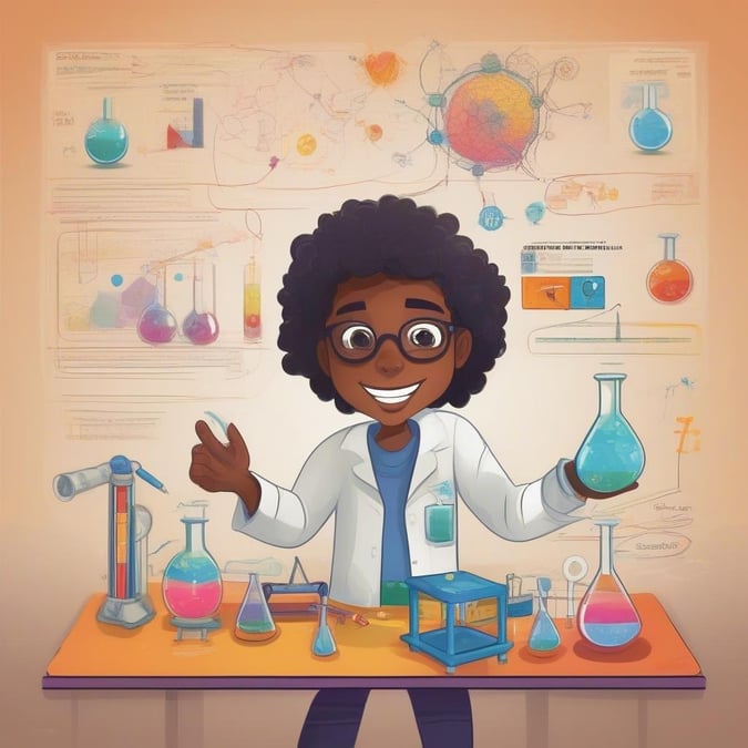 A young scientist in his lab, excited about discovering new things!