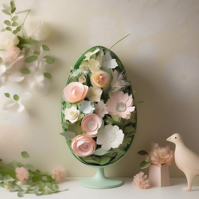 Bring the joy of springtime indoors with this stunning Easter floral egg decoration. Featuring a variety of flowers in vibrant hues like pink, white, and yellow, this unique centerpiece will brighten up any space.